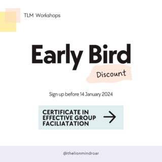 Unlock the power of effective group facilitation! 🌟  Secure your spot in our upcoming 'Professional Certificate in Effective Group Facilitation' workshop this March.  Avail the Early Bird promotion—register by 14th January 2024 and elevate your facilitation skills at a discounted rate of $1,350!  Don't miss this opportunity for professional growth.  Limited seats available.  #Singapore
#counselling #counsellor #psychology #psychotherapy #psychotherapist #singapore #mentalhealth #mentalwellbeing #mentalwellness #mentalhealthsingapore #breakthestigma
#workshop
#counsellingsg #psychologysg
#thelionmindsg #thelionmindroar
#awareness #jan #january #january2024  #NewWorkshop #WorkplaceStress #EAPSupport #ProfessionalDevelopment #MentalHealthAtWork #EnhanceYourSkills"  #GroupFacilitationSkills #EarlyBirdPromo #ProfessionalDevelopment #EnhanceYourSkills  #WorkshopOpportunity"